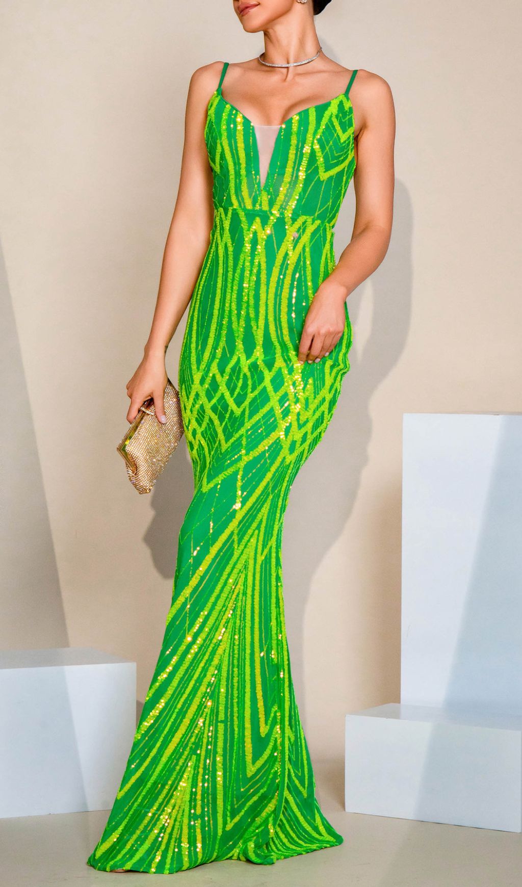 Firenze Green Strappy Sequin Maxi Dress Flowering Girl
