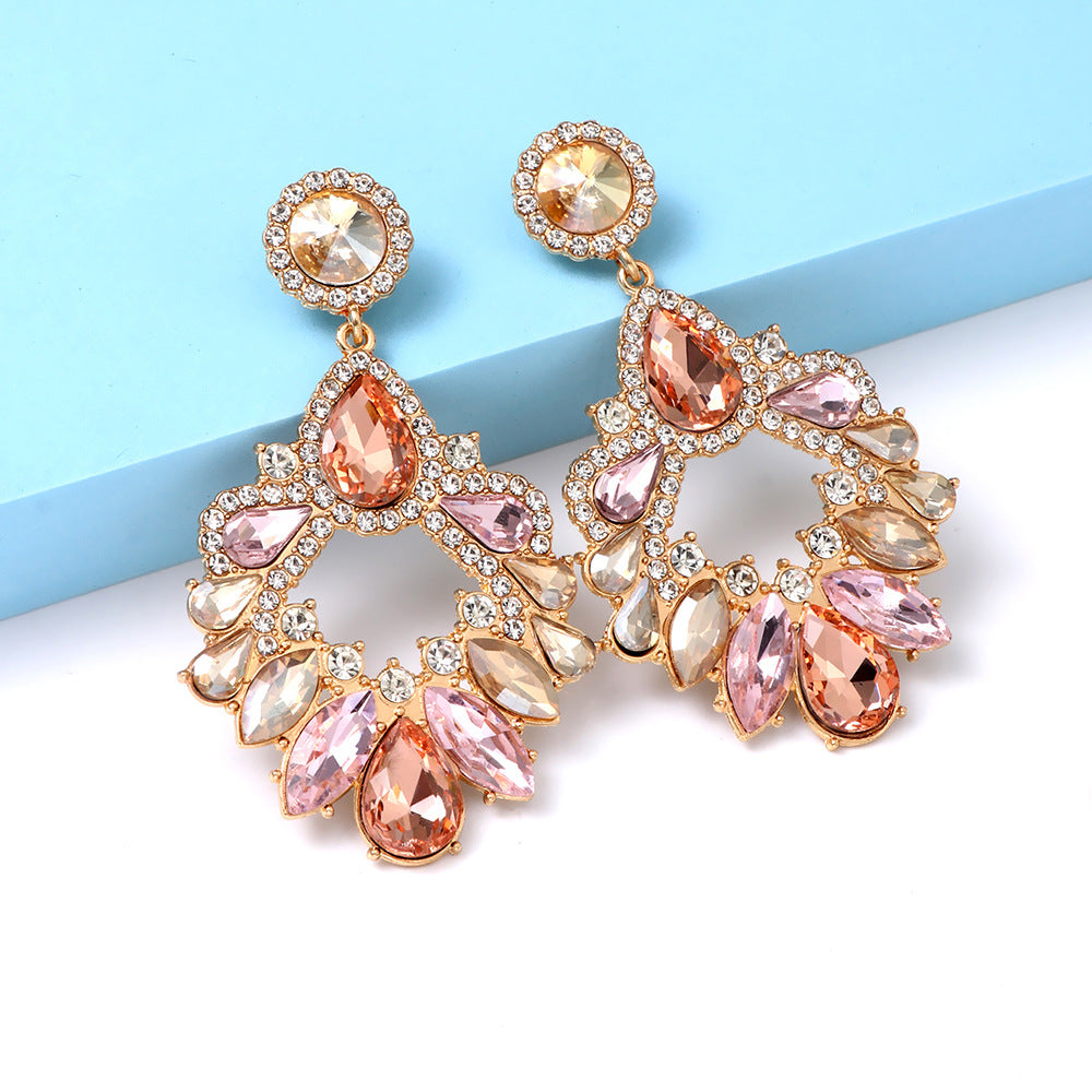 Pink Crystal Chandelier Drop Earrings Flowering Girl