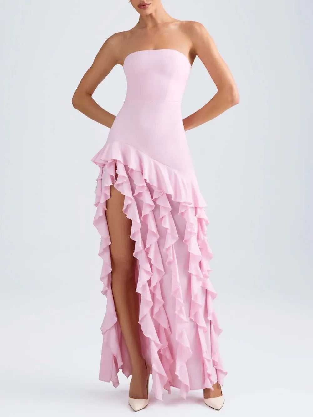 Minna Pink Strapless Ruffle Maxi Dress Flowering Girl
