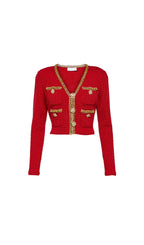 Red Knit V Neck Cardigan Flowering Girl