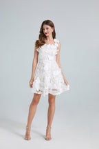 Georgia 3d Floral Lace Mini Dress In White Flowering Girl