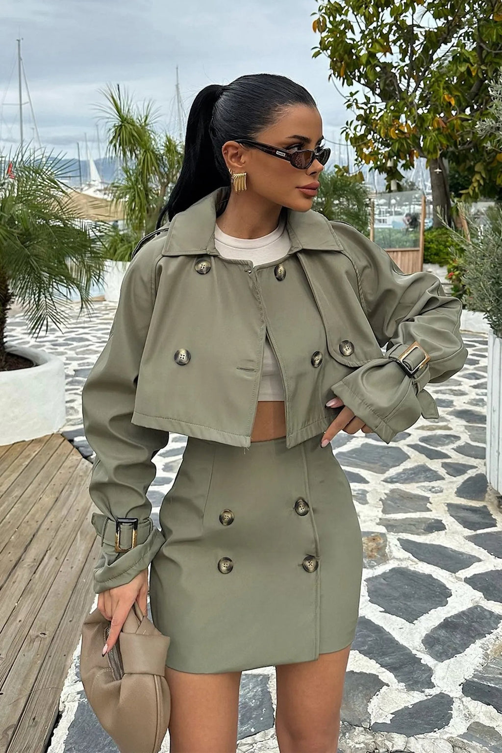 Shirley Button Detail Cropped Jacket & Mini Skirt Set Flowering Girl
