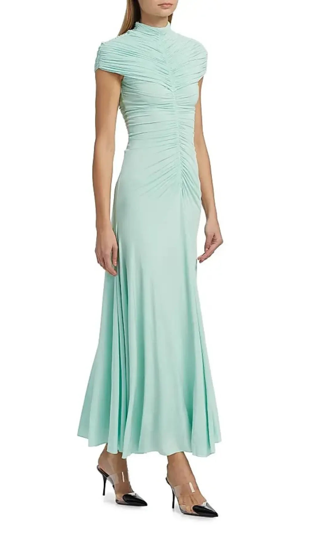 Heinz Green Ruched Maxi Dress Flowering Girl