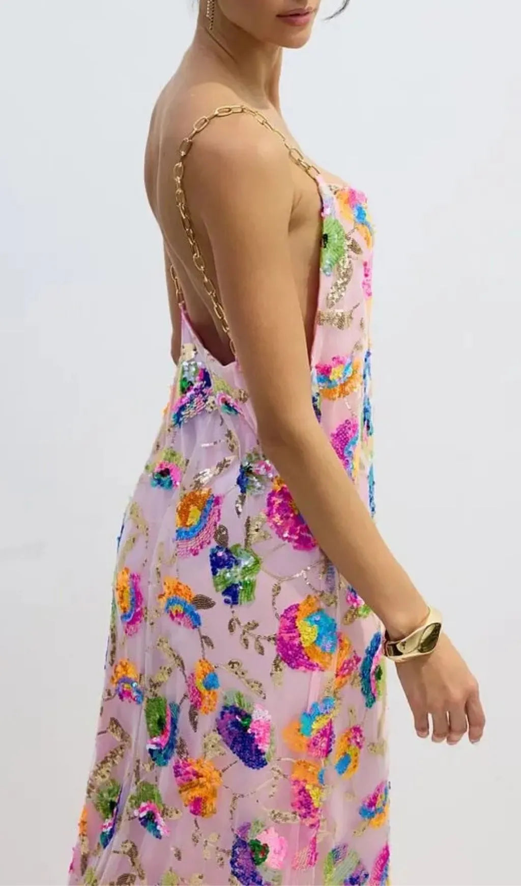 Fanny Embroidered Sequins Backless Maxi Dress Flowering Girl