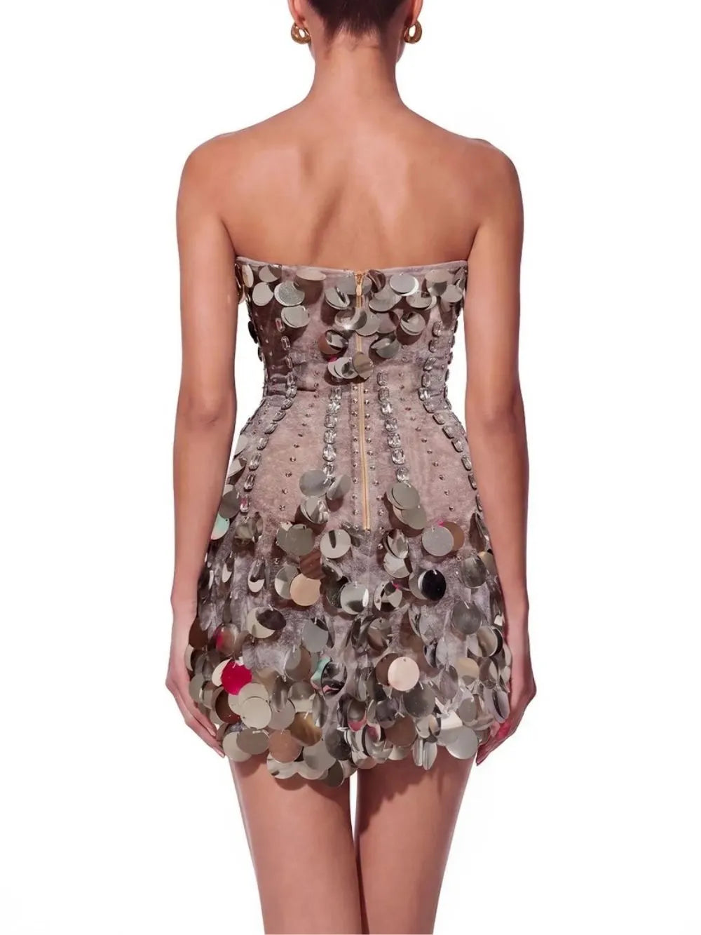 Kynoque Strapless Sequin Crystal Mini Dress Flowering Girl