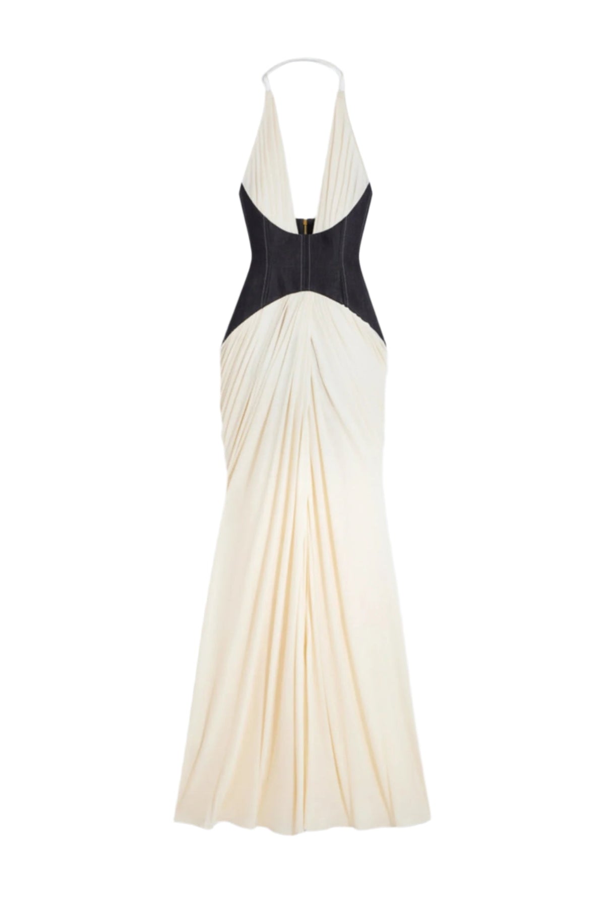 Daryle Halter Denim Corset Ruched Maxi Dress Flowering Girl