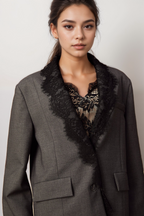 Dianthe Grey Lace-Panel Blazer Flowering Girl