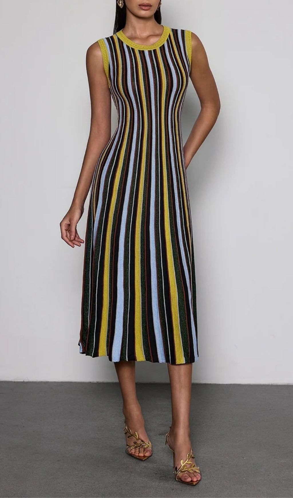 Malyxa Sleeveless Stripe Knit Midi Dress Flowering Girl