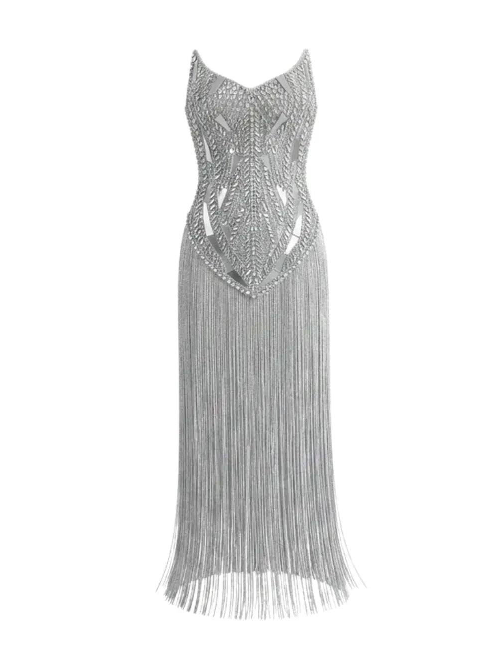 Marlen Strapless Diamante Tassel Maxi Dress Flowering Girl