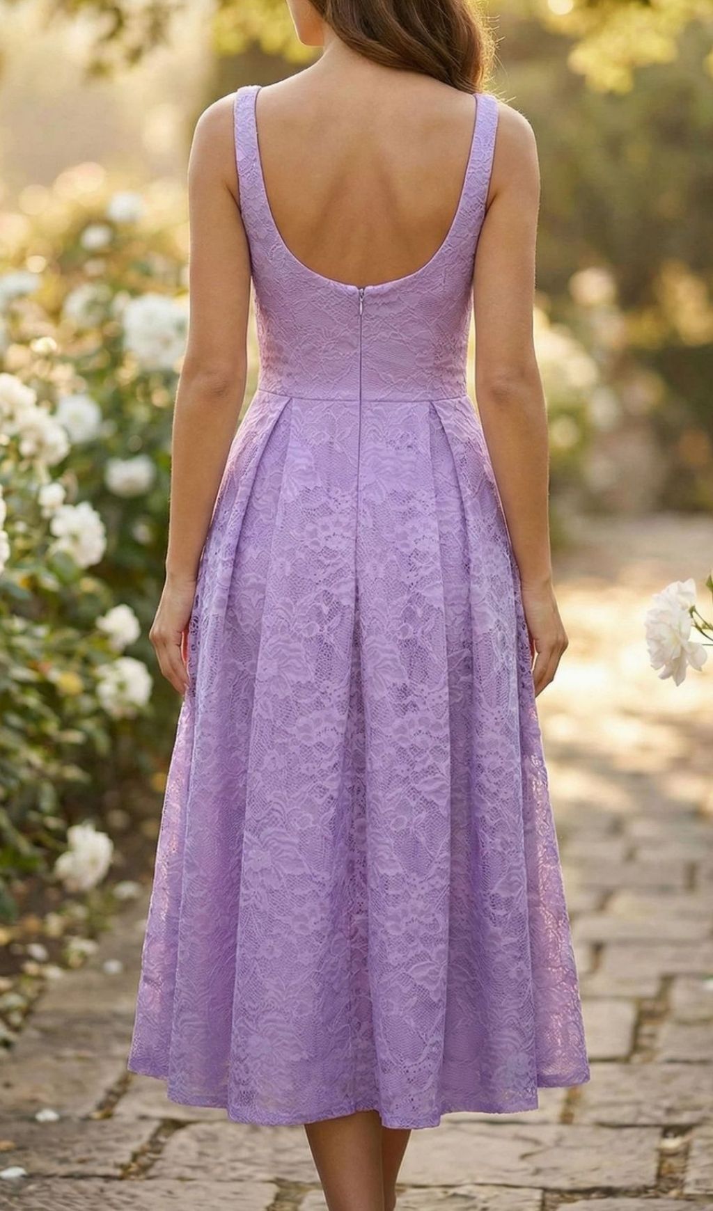 Keona Purple Lace Square Neck Midi Dress Flowering Girl