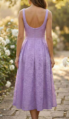 Keona Purple Lace Square Neck Midi Dress Flowering Girl