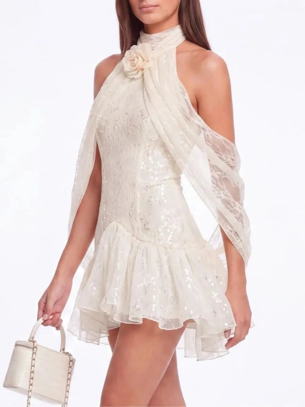 Tavriel Lace Sequin Flower Mini Dress Flowering Girl