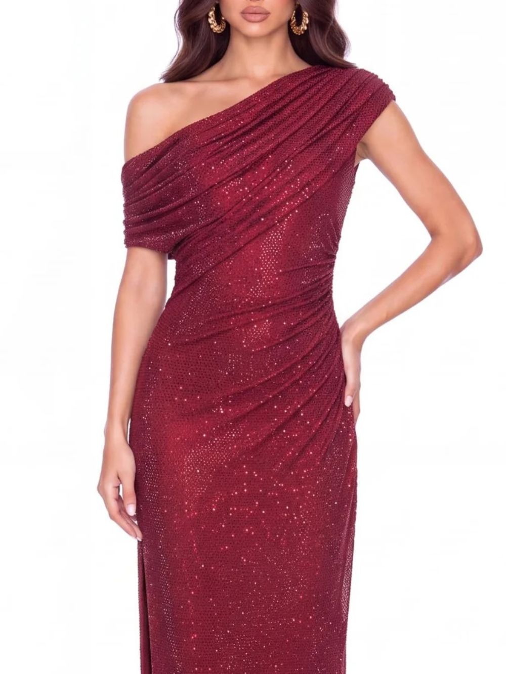 Felnor One Shoulder Rhinestone Maxi Dress Flowering Girl
