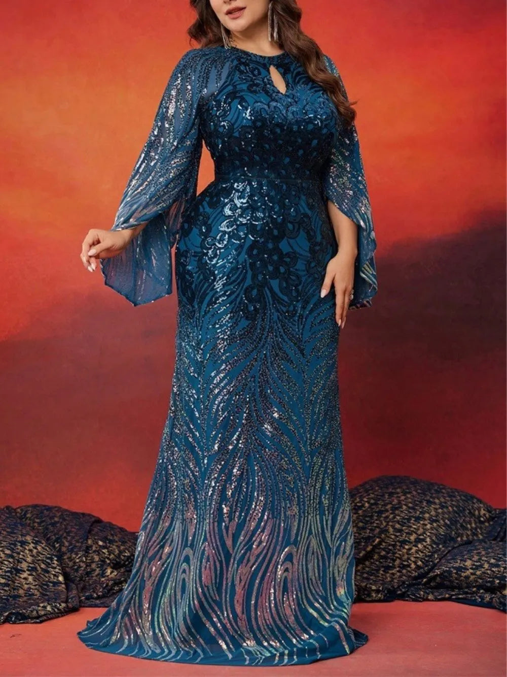 Maren Blue Sequin Plus Size Maxi Dress Flowering Girl