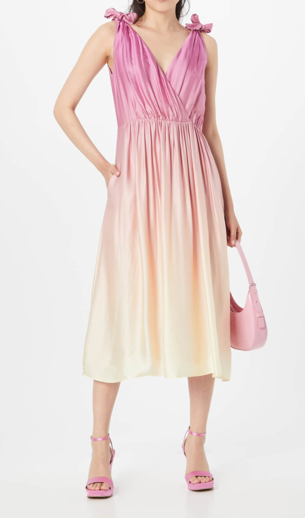 Wrap-Over Midi Dress In Pastel Yellow Without Belt Flowering Girl