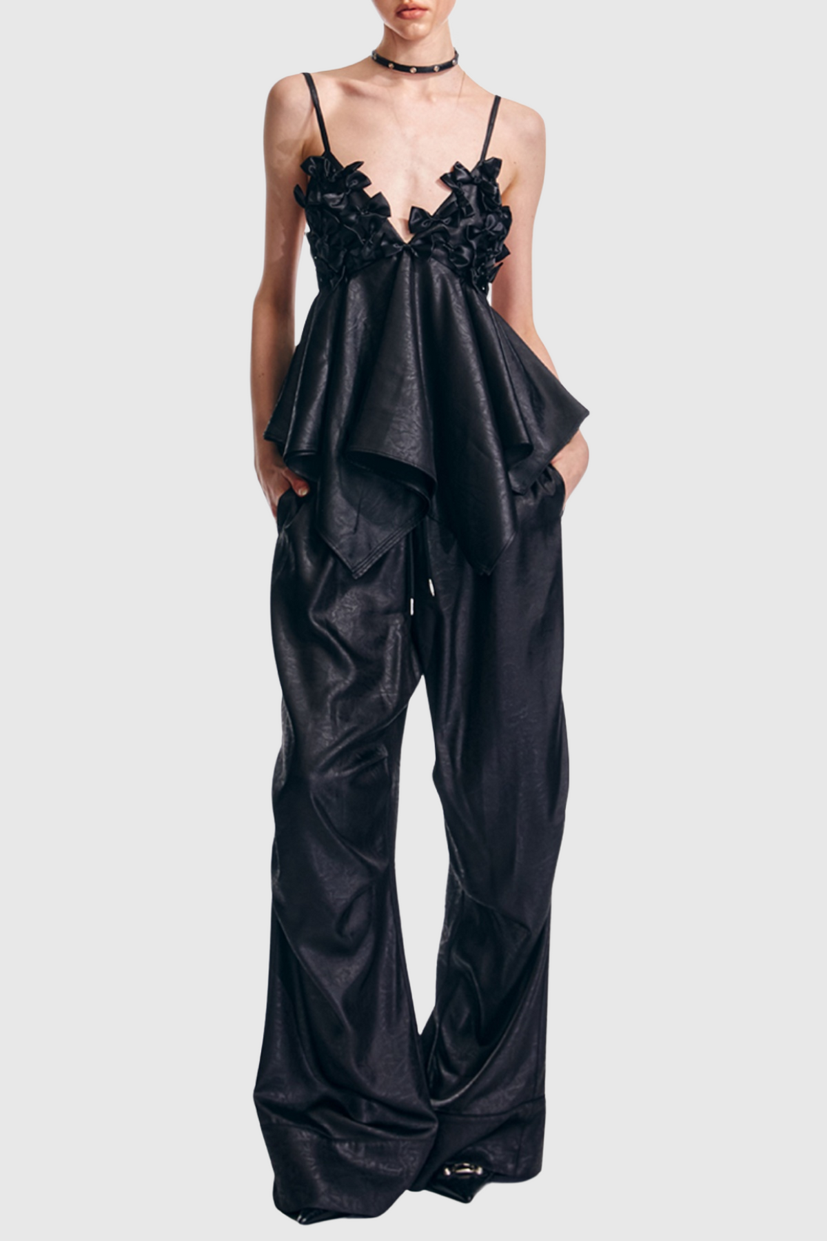 Calixto Bow Ruched Top - Black Flowering Girl
