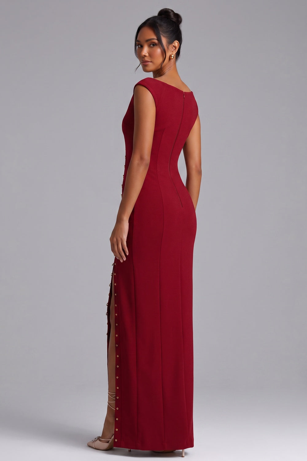 Burgundy Gold Hardware Maxi Dress Flowering Girl