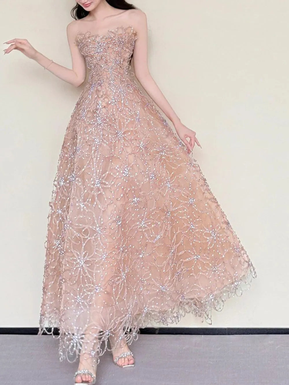 Masayo Strapless Bling Maxi Dress Flowering Girl