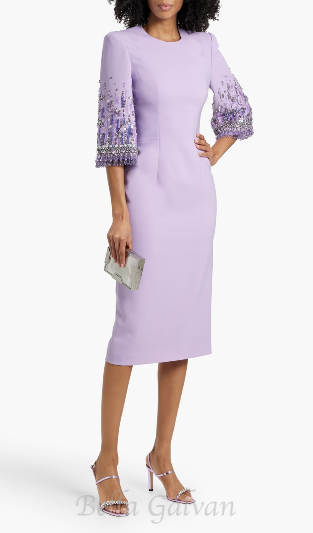 bergman embellished crepe midi dress in lavender Flowering Girl