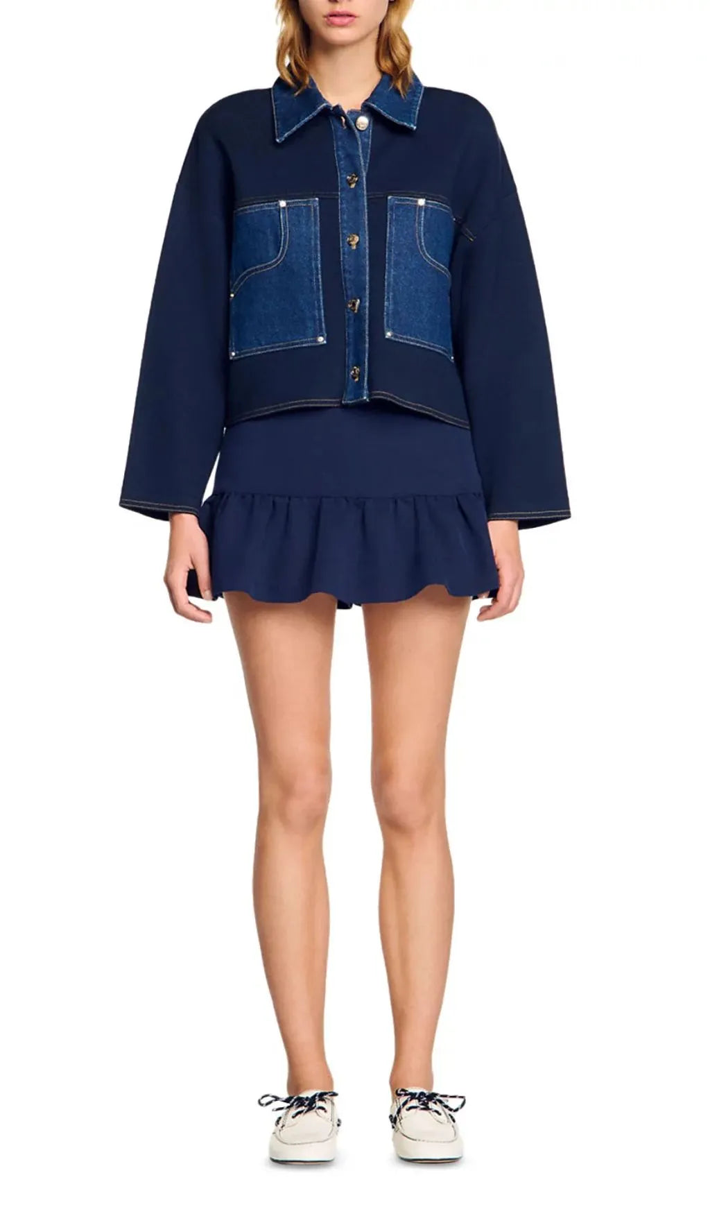 Denim Detail Cardigan Flowering Girl