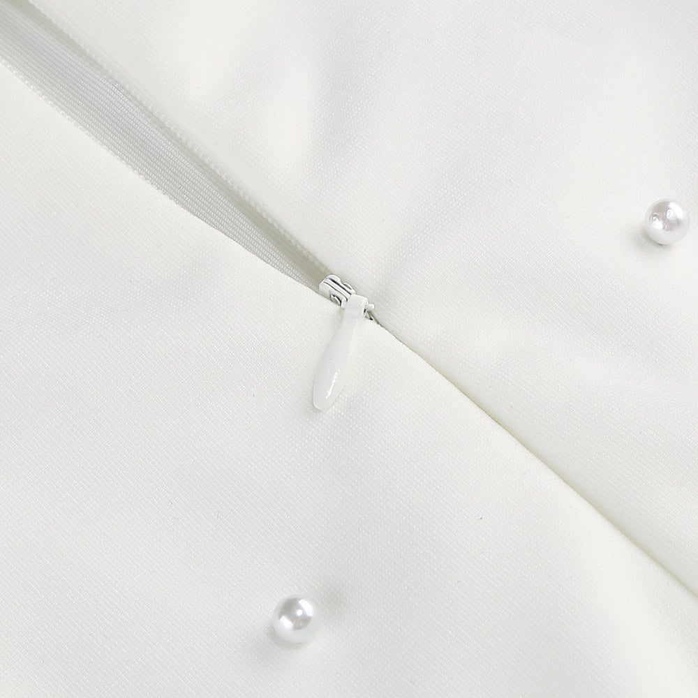 pearl-embellished strapless gown in white Flowering Girl