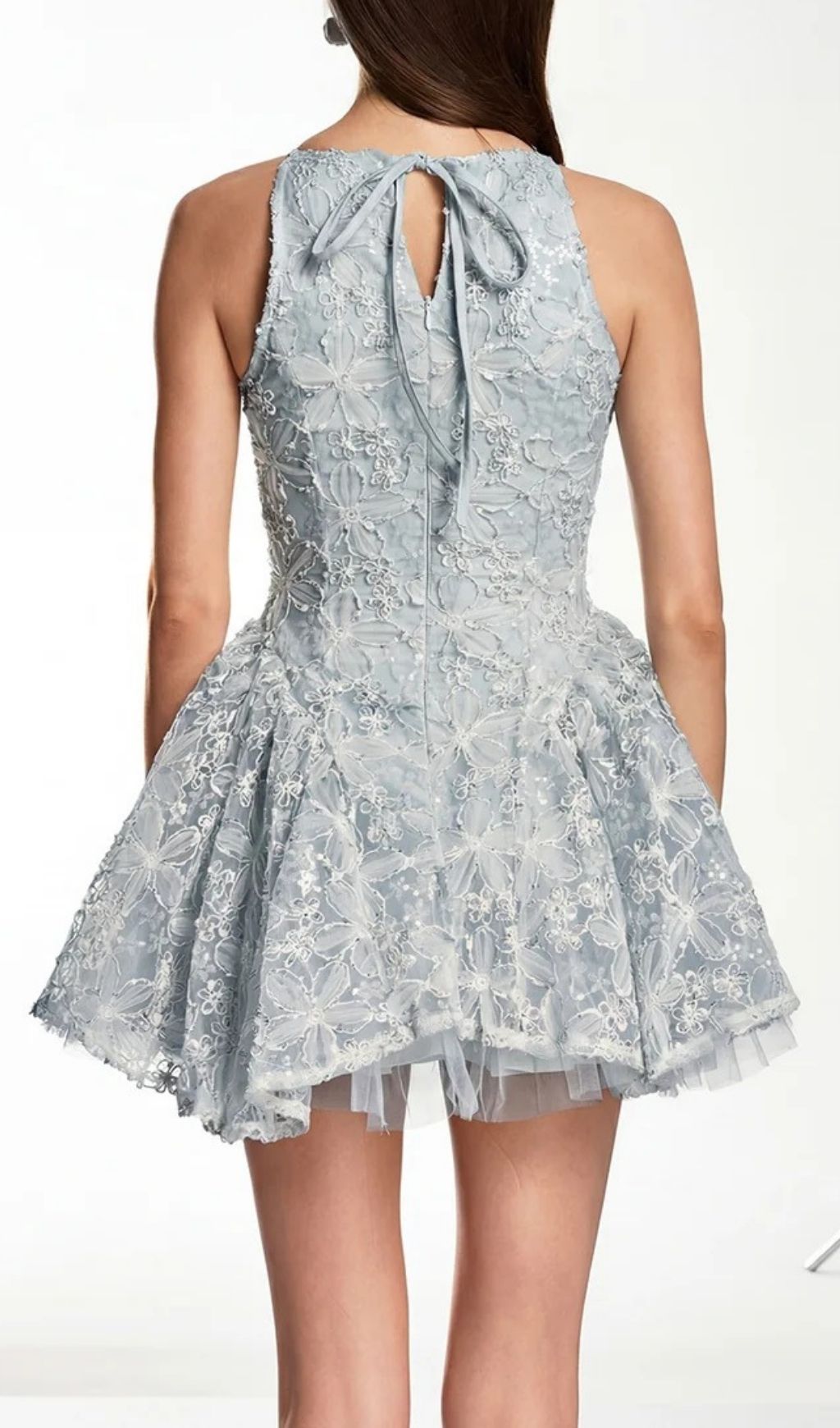 Katsumi Blue Halter Lace Flower Mini Dress Flowering Girl