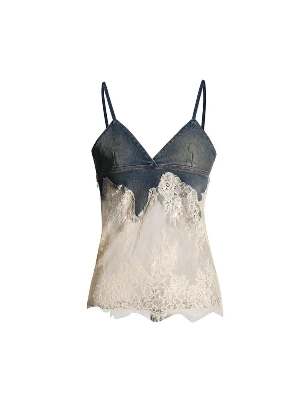 Denim & Lace Cami Top & Capri Pants Two Piece Set Flowering Girl