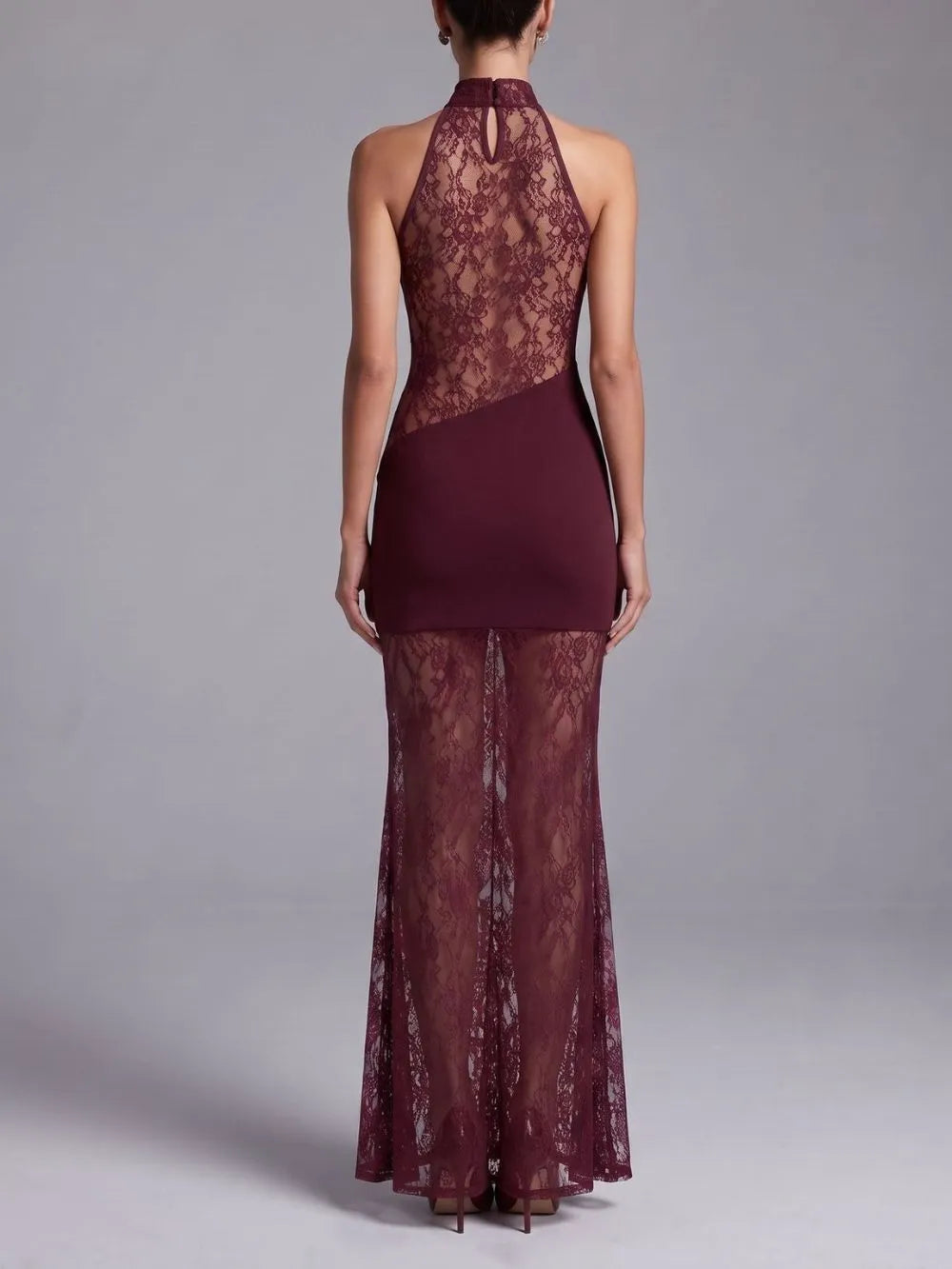 Milla Wine Halter Lace Maxi Dress Flowering Girl