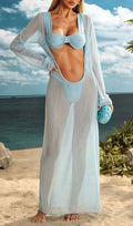 Kovriel Bikini Three Piece Set In Baby Blue Flowering Girl