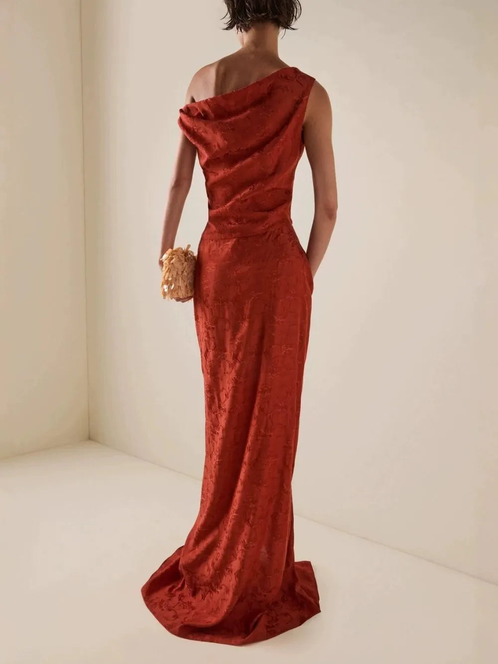 Mayer Red Satin Jacquard Maxi Dress Flowering Girl