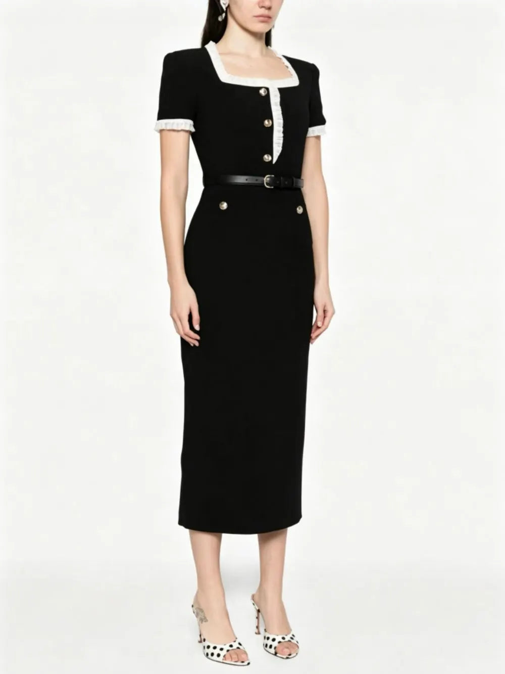 Medina Black Short Sleeve Midi Dress Flowering Girl