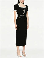 Medina Black Short Sleeve Midi Dress Flowering Girl
