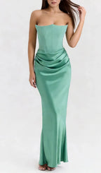 Hillary Clinton's Strapless Bodycon Dress-Green Flowering Girl