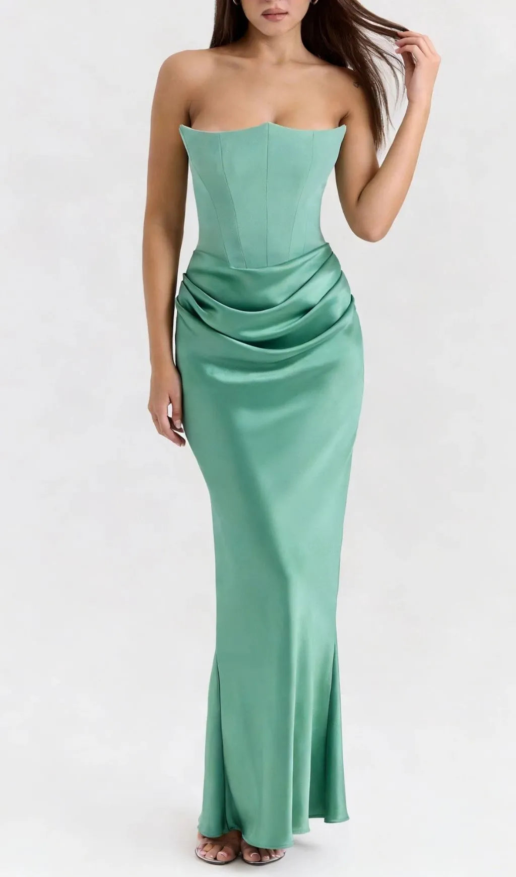 Hillary Clinton's Strapless Bodycon Dress-Green Flowering Girl