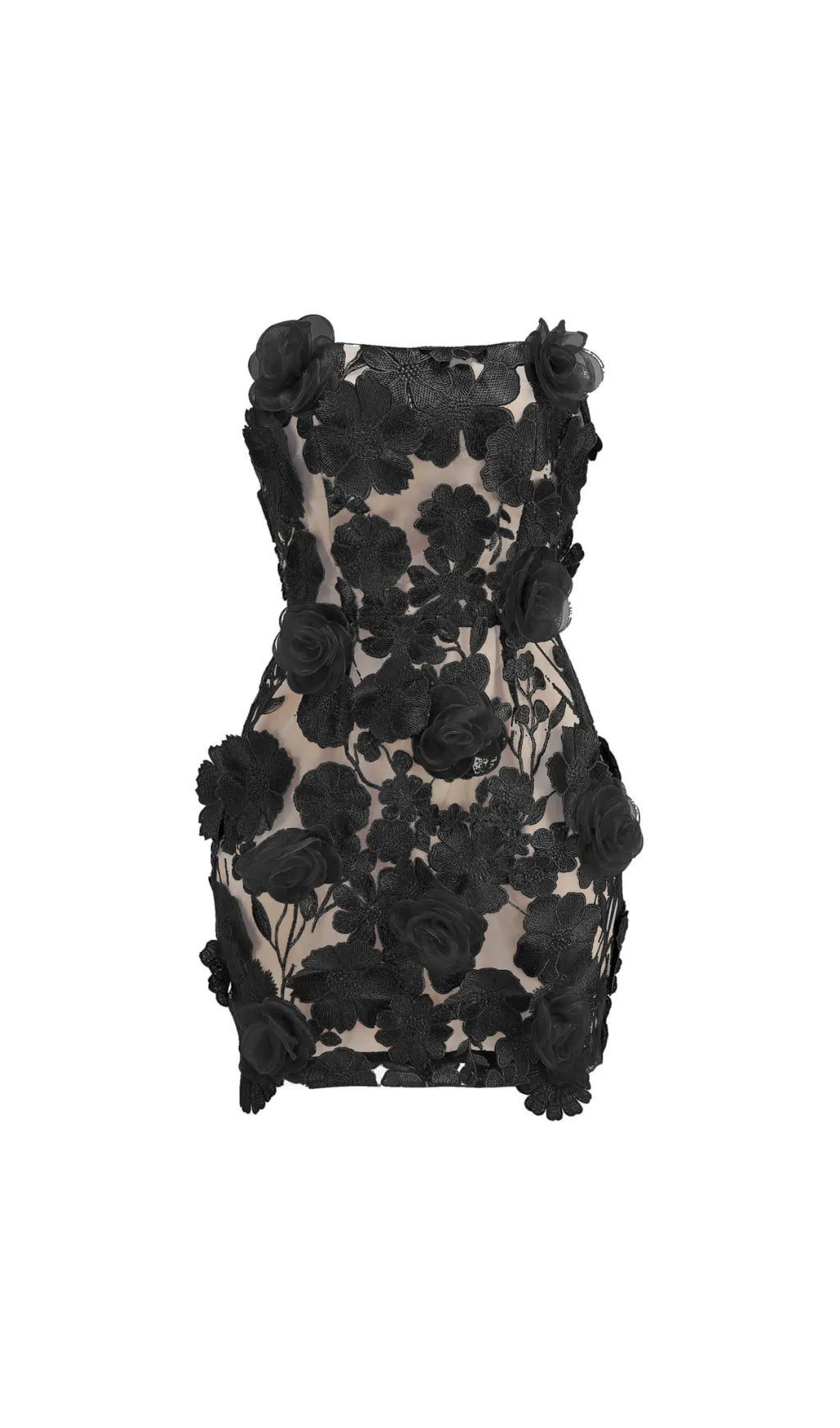 Enya Black Strapless Flower Mini Dress Flowering Girl