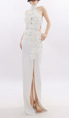 Jezel White Halter Flower Maxi Dress Flowering Girl