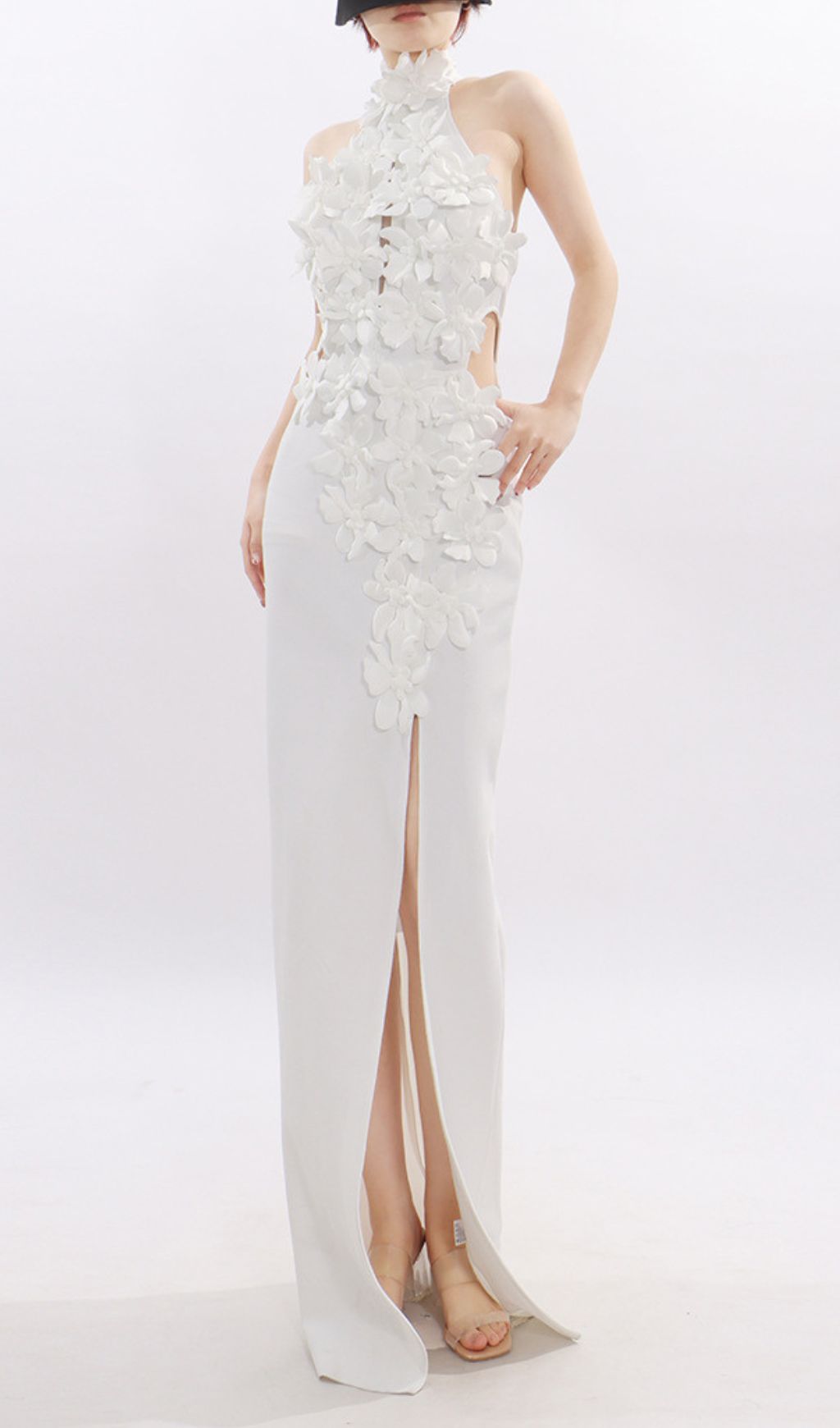 Jezel White Halter Flower Maxi Dress Flowering Girl