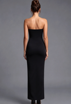 Light Pink Satin and Black Sequin Column Maxi Dress Flowering Girl