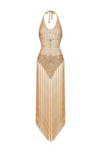 Khaki Hollow Crochet Halter Fringe Mini Cover-Up Dress Flowering Girl
