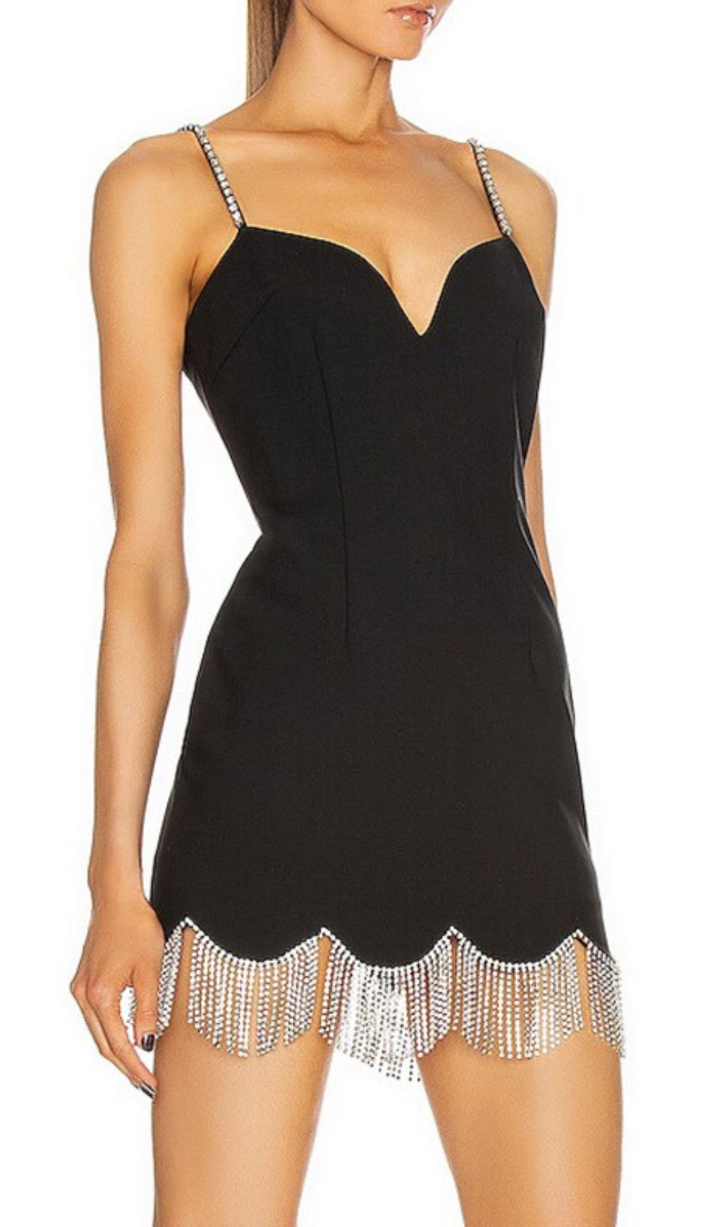 Govind Black Strappy Diamante Tassel Mini Dress Flowering Girl