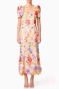 Trista Multicolor Square Neck Backless Mesh Embroidered Fishtail Maxi Dress Flowering Girl