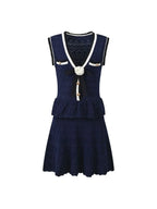 Pointelle Knit Mini Dress - Navy Flowering Girl