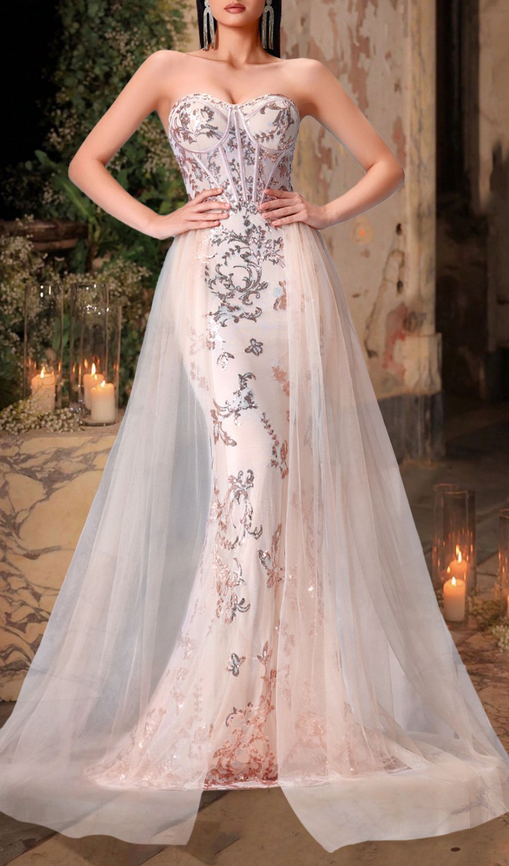 Kaily Srapless Corset Sequin Mesh Maxi Dress Flowering Girl