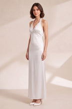 White Halter Maxi Dress with Lace Trim Flowering Girl