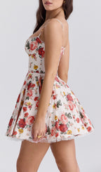 Aqua Rose Print Tulle Mini Dress Flowering Girl