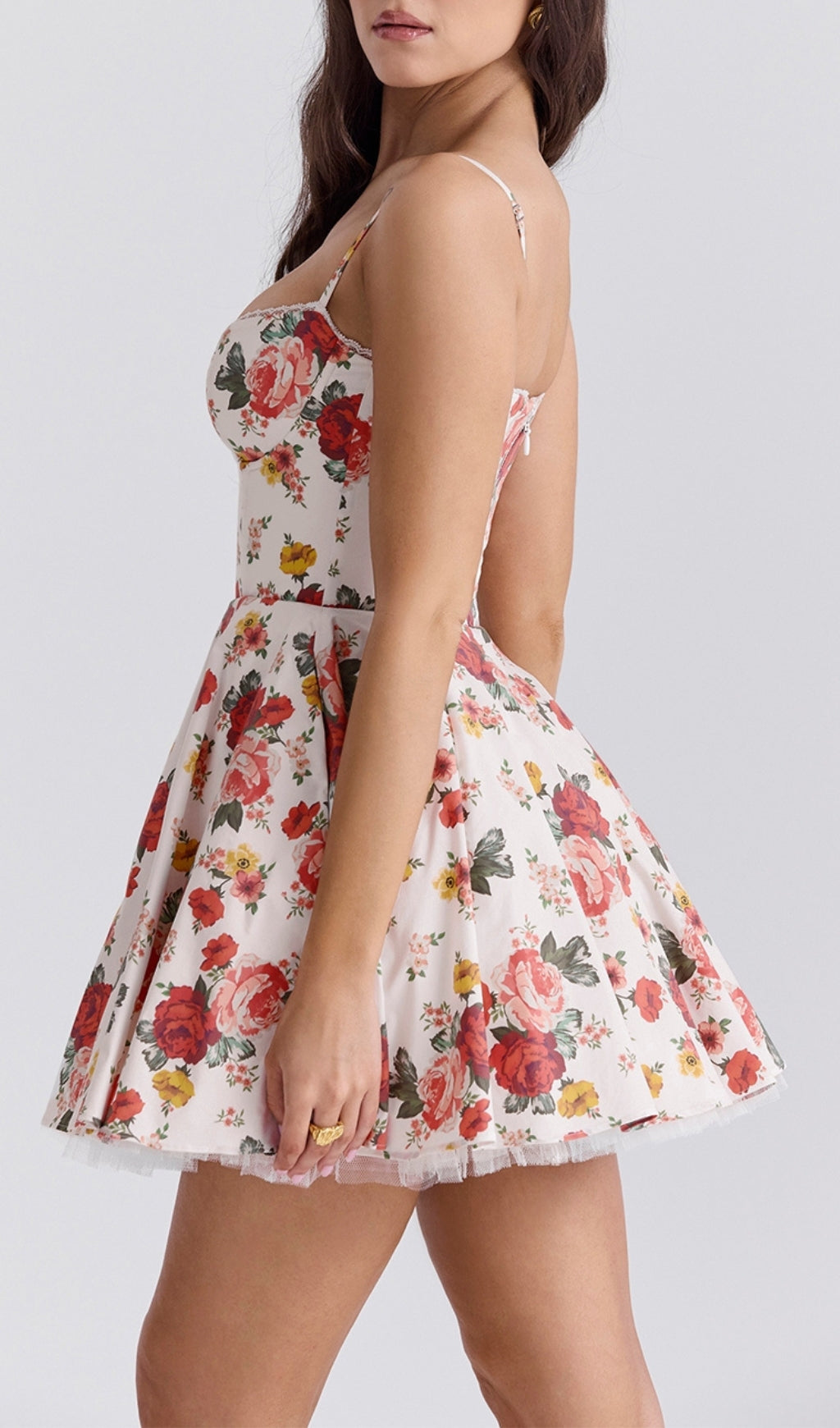 Aqua Rose Print Tulle Mini Dress Flowering Girl