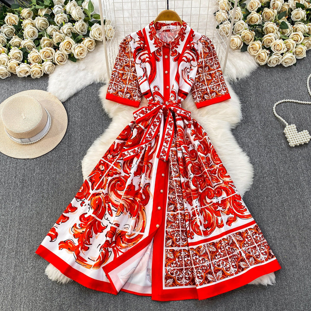 Printed Structured Cotton Or Silk Blend A-Line, Fit-And-Flare Shirt Dress Flowering Girl