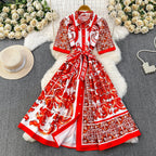Printed Structured Cotton Or Silk Blend A-Line, Fit-And-Flare Shirt Dress Flowering Girl