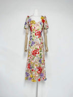 Trista Multicolor Square Neck Backless Mesh Embroidered Fishtail Maxi Dress Flowering Girl