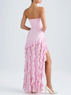Minna Pink Strapless Ruffle Maxi Dress Flowering Girl